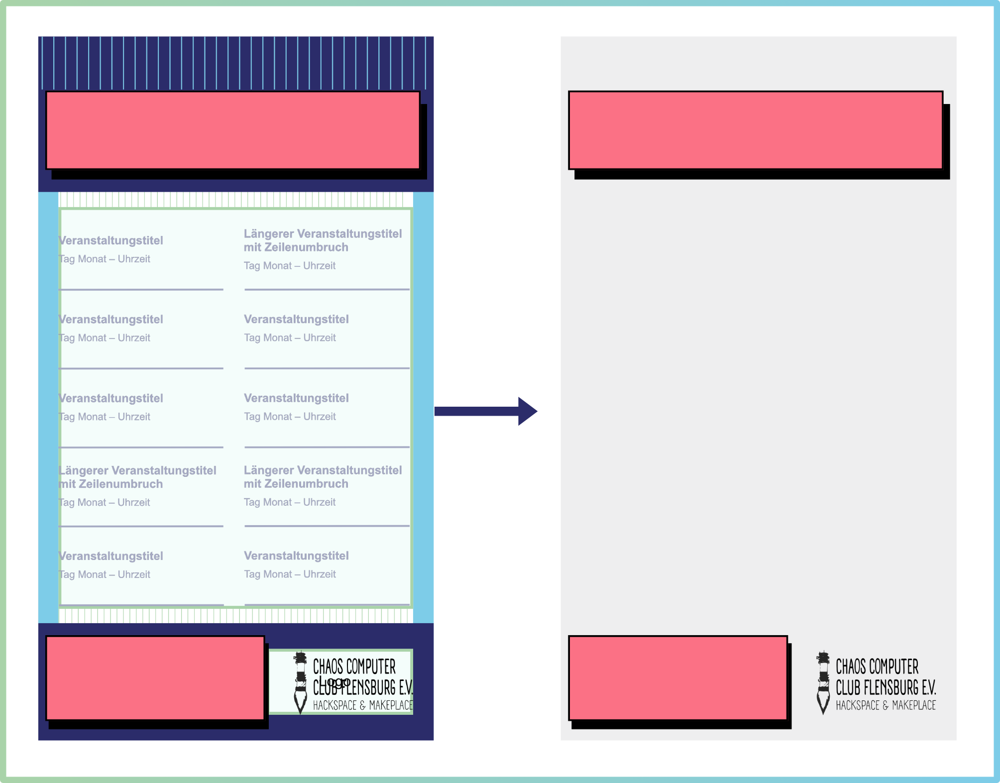 Beispiel Ausrichtungsprozess einer Veranstaltungsübersicht im Story-Format für den Chaos Computer Club Flensburg e. V. und entfernen der Vorlage vor dem Herunterladen