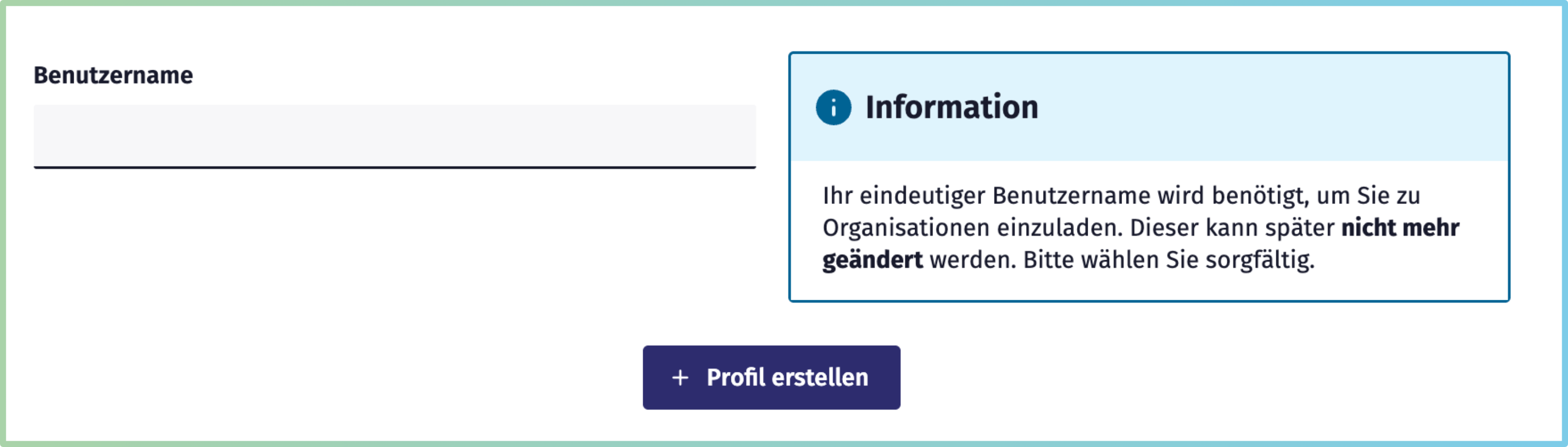 Eingabefeld für den Benutzernamen im Formular für die Profilerstellung