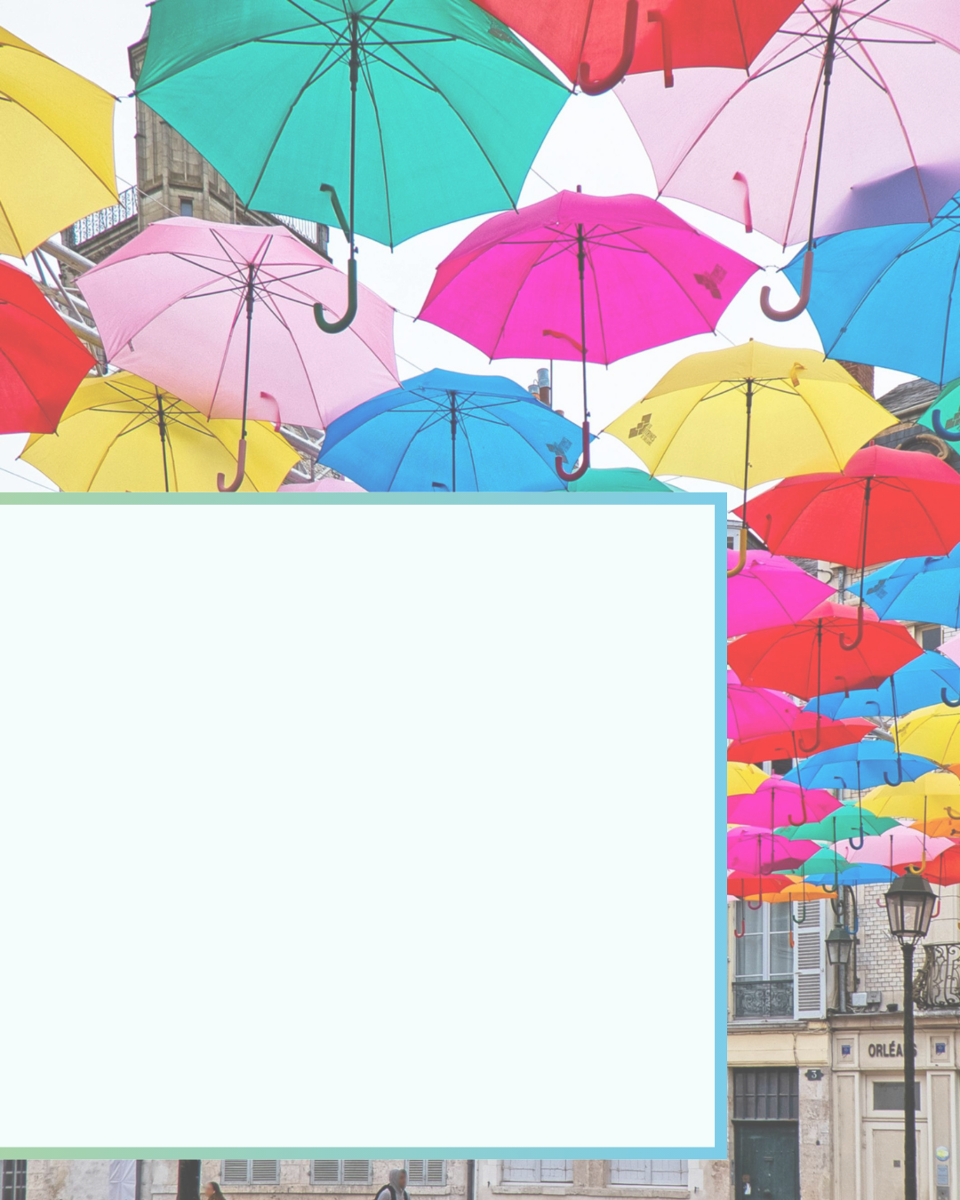 Hintergrund Beitrag Kultur & Kreatives mit vielen fliegenden Regenschirmen in verschiedenen Farben